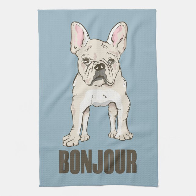 French Bulldog Bonjour Tea Towel (Vertical)