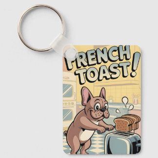 French Bulldog Breakfast Cartoon Art Key Ring