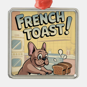 French Bulldog Breakfast Cartoon Art Metal Ornament