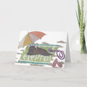 French Bulldog, Brindle Frenchie, Colorful, Beach Card