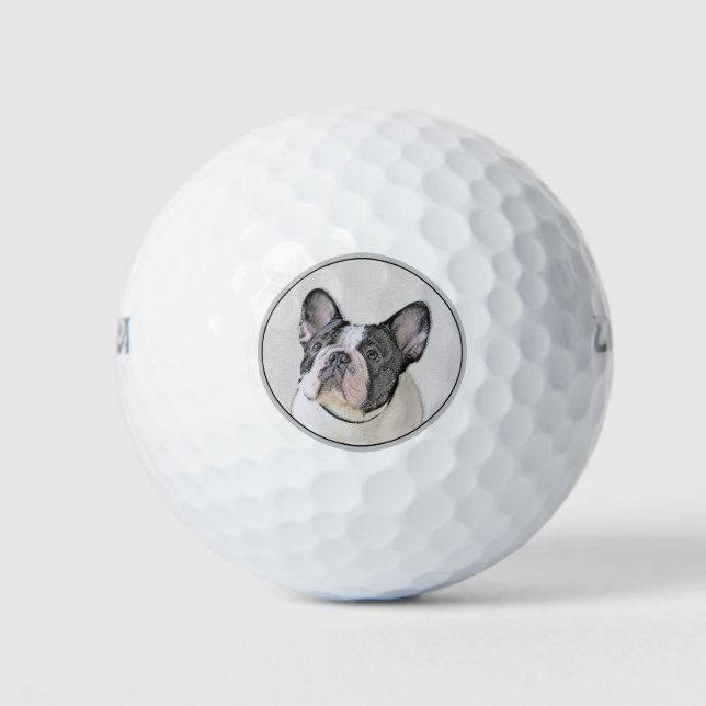 French Bulldog (Brindle Pied) Painting - Dog Art Golf Balls (Front)