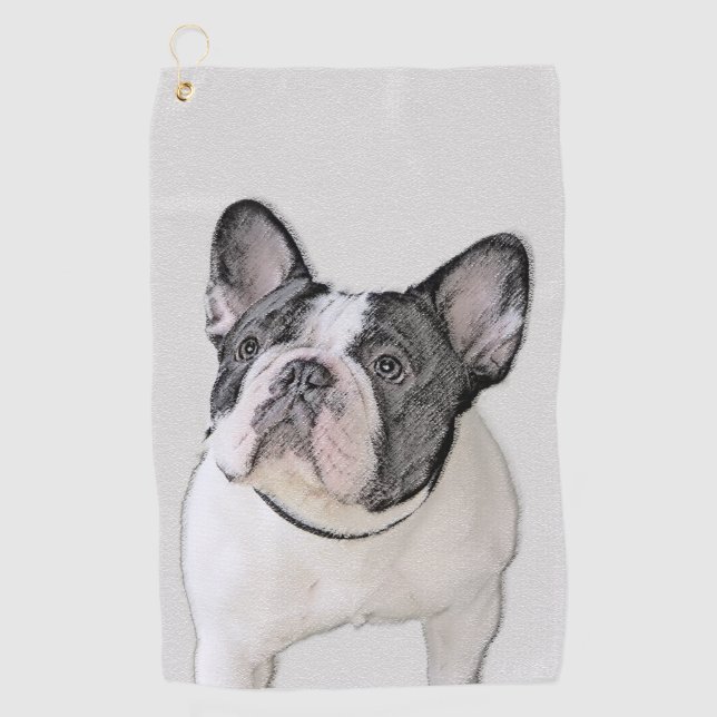 French Bulldog (Brindle Pied) Painting - Dog Art Golf Towel (Front)