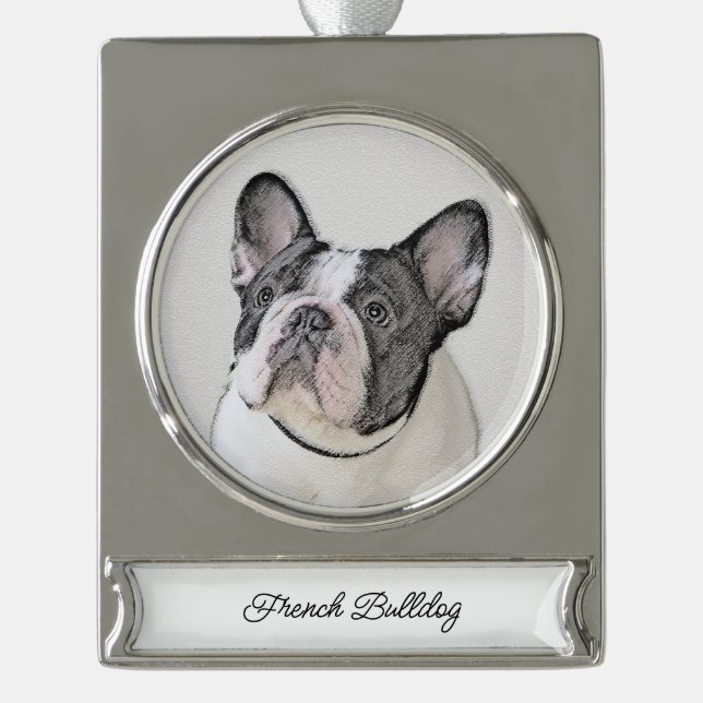 French Bulldog (Brindle Pied) Painting - Dog Art Silver Plated Banner Ornament (Front)
