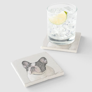 French Bulldog (Brindle Pied) Painting - Dog Art Stone Coaster