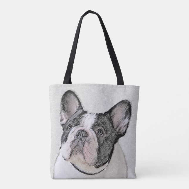 French Bulldog (Brindle Pied) Painting - Dog Art Tote Bag (Back)