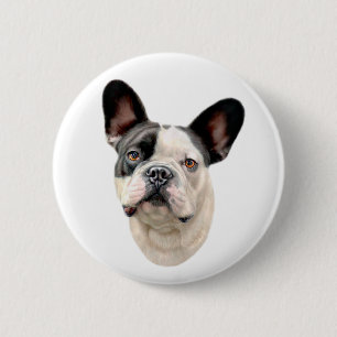 French Bulldog BW Bust 6 Cm Round Badge