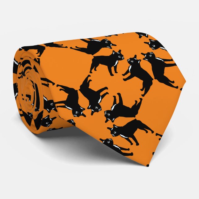 French Bulldog bw on orange Tie (Rolled)