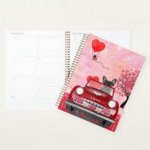 French Bulldog Car with Hearts Valentine's Planner