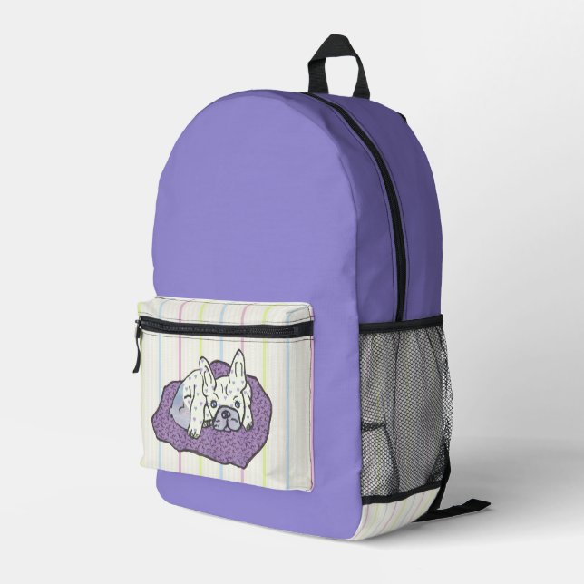 French Bulldog Cartoon French Bulldog Printed Backpack (Back Corner Right)