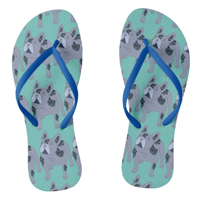 French Bulldog Cartoon French Bulldog  Thongs (Footbed)