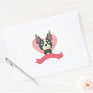 French Bulldog Cartoon On Heart Oval Sticker