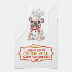 French Bulldog Chef Baking Gingerbread Tea Towel