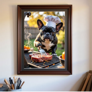 French Bulldog Chef Grills Dinner Poster