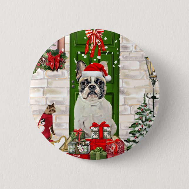 French Bulldog Christmas  6 Cm Round Badge (Front)