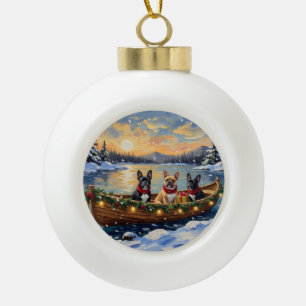 French Bulldog Christmas Boat Holiday Ceramic Ball Christmas Ornament