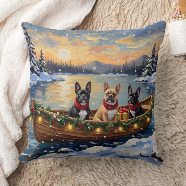 French Bulldog Christmas Boat Holiday Cushion (Blanket)