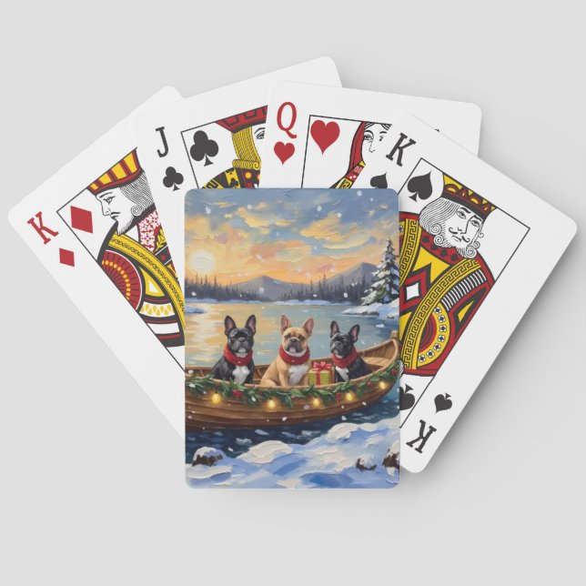 French Bulldog Christmas Boat Holiday Playing Cards (Back)