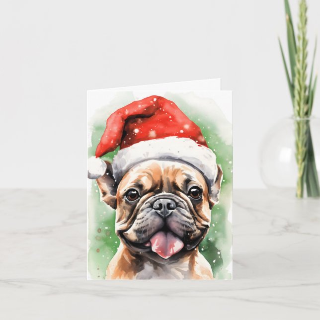 French Bulldog Christmas brush painting artwork Card (Front)