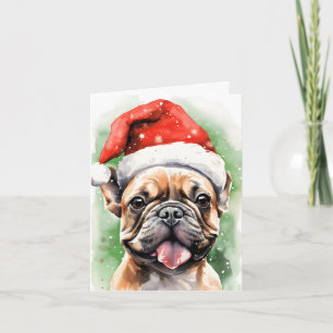 French Bulldog Christmas brush painting artwork Card