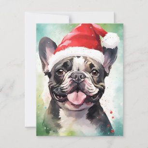 French Bulldog Christmas brush painting artwork Holiday Card