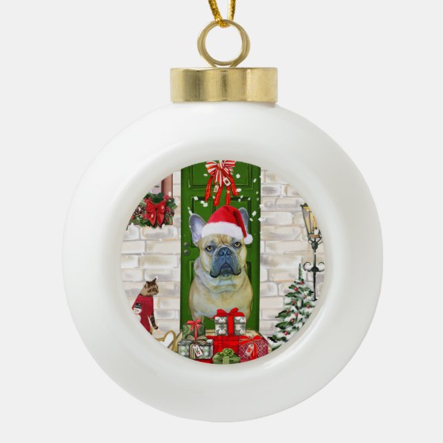 French Bulldog Christmas   Ceramic Ball Christmas Ornament (Front)