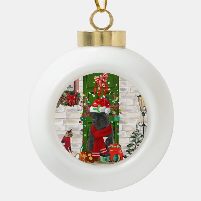 French Bulldog Christmas  Ceramic Ball Christmas Ornament (Front)