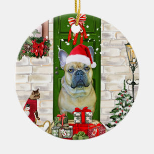 French Bulldog Christmas  Ceramic Ornament