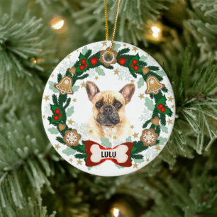 French Bulldog Christmas Cute Dog Cookie Wreath Ceramic Ornament