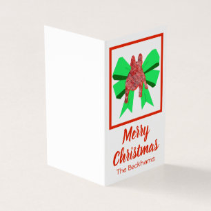French Bulldog Christmas Dog & Green Bow Card