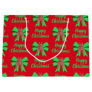 French Bulldog Christmas Dog & Green Bow Large Gift Bag