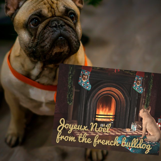 French Bulldog Christmas Dog Postcard (Pawfect holiday postcard to send from your frenchie. Happy Howlidays!)