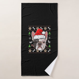 french bulldog christmas dog santa with hat gift bath towel