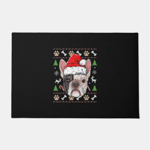 french bulldog christmas dog santa with hat gift doormat