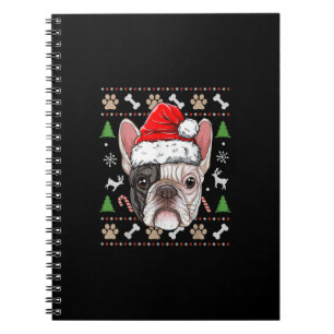 french bulldog christmas dog santa with hat gift notebook