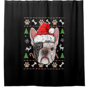 french bulldog christmas dog santa with hat gift shower curtain