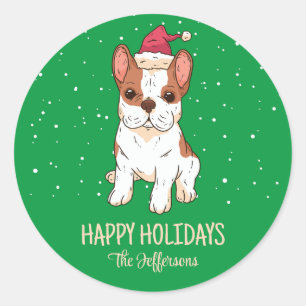 French Bulldog Christmas Dog Snowy Winter Holiday Classic Round Sticker
