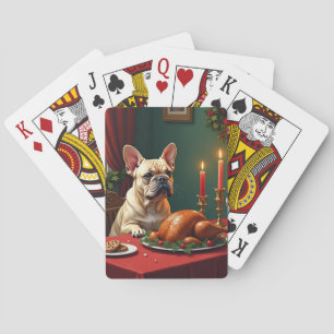 French Bulldog Christmas Eve Feast Painting Playing Cards
