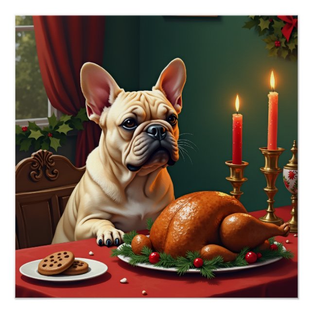 French Bulldog Christmas Eve Feast Painting Poster (Front)