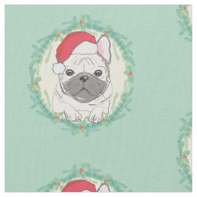 French Bulldog Christmas Fabric (Close Up)