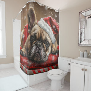 French Bulldog Christmas Festive Shower Curtain