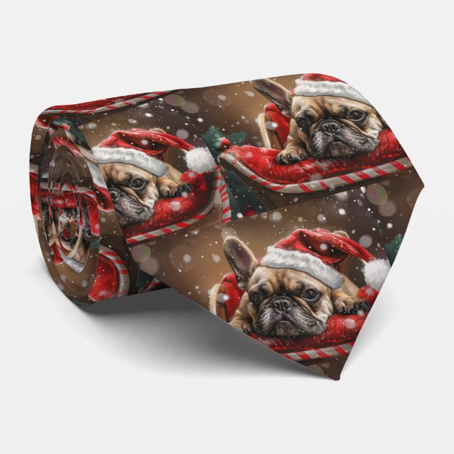 French Bulldog Christmas Festive  Tie (Rolled)