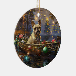 French Bulldog Christmas Festive Voyage  Ceramic Ornament