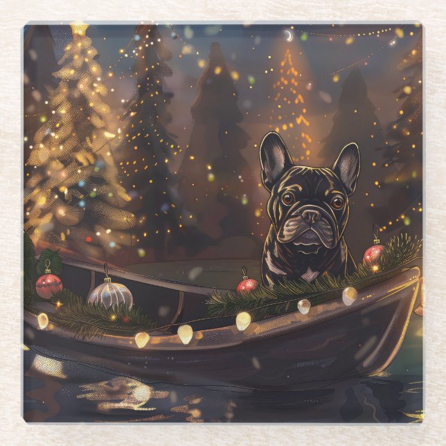 French Bulldog Christmas Festive Voyage Glass Coaster (Front)