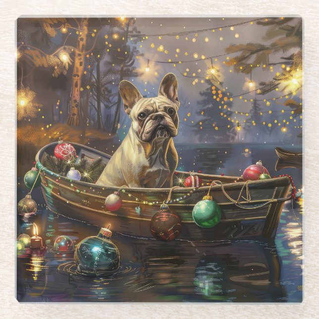 French Bulldog Christmas Festive Voyage  Glass Coaster (Front)