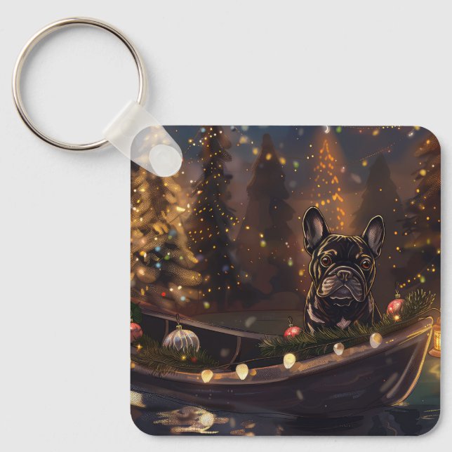 French Bulldog Christmas Festive Voyage Key Ring (Front)