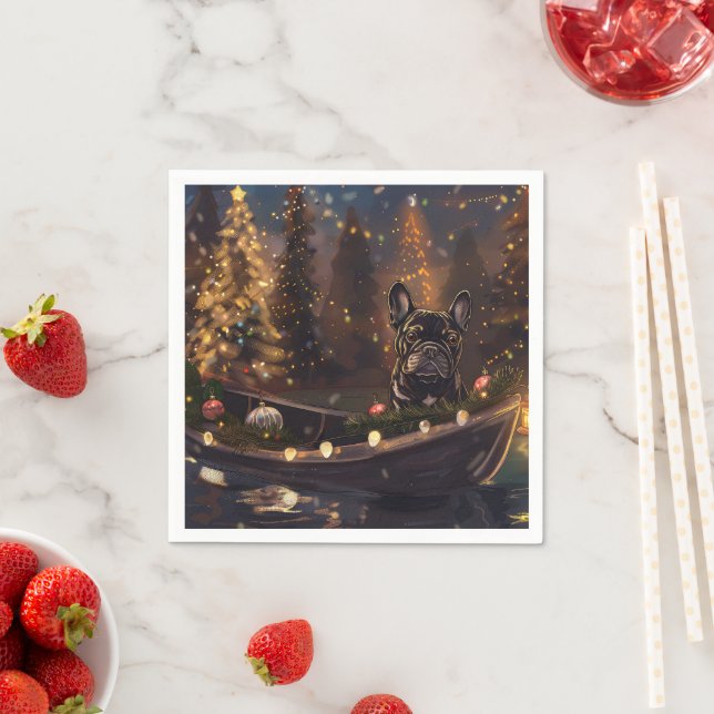 French Bulldog Christmas Festive Voyage Napkin (Insitu)