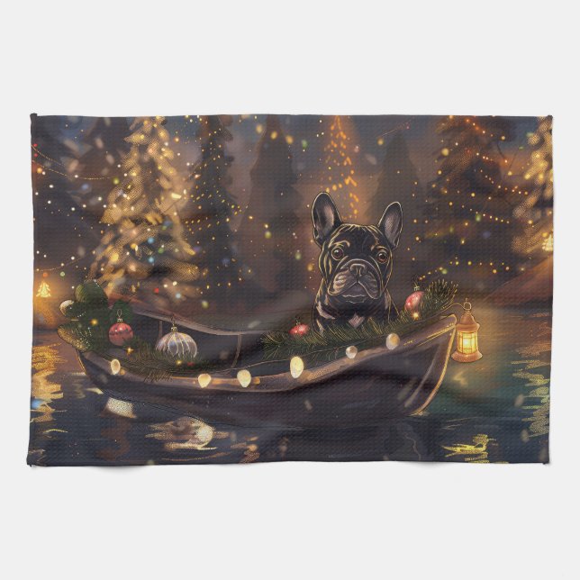 French Bulldog Christmas Festive Voyage Tea Towel (Horizontal)