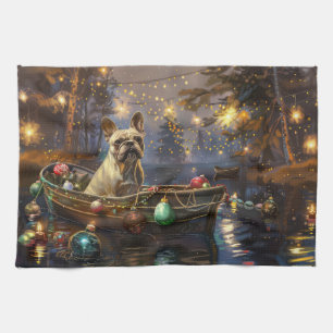 French Bulldog Christmas Festive Voyage  Tea Towel