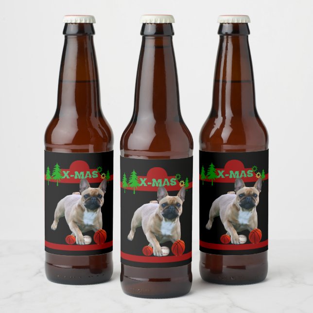 French Bulldog Christmas French Bulldog Beer Bottle Label (Bottles)