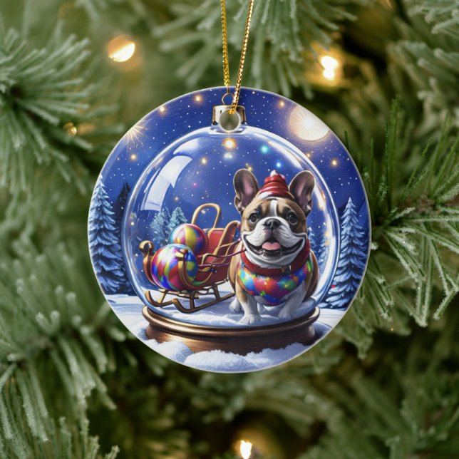 French Bulldog Christmas French Bulldog Ceramic Ornament (Tree)